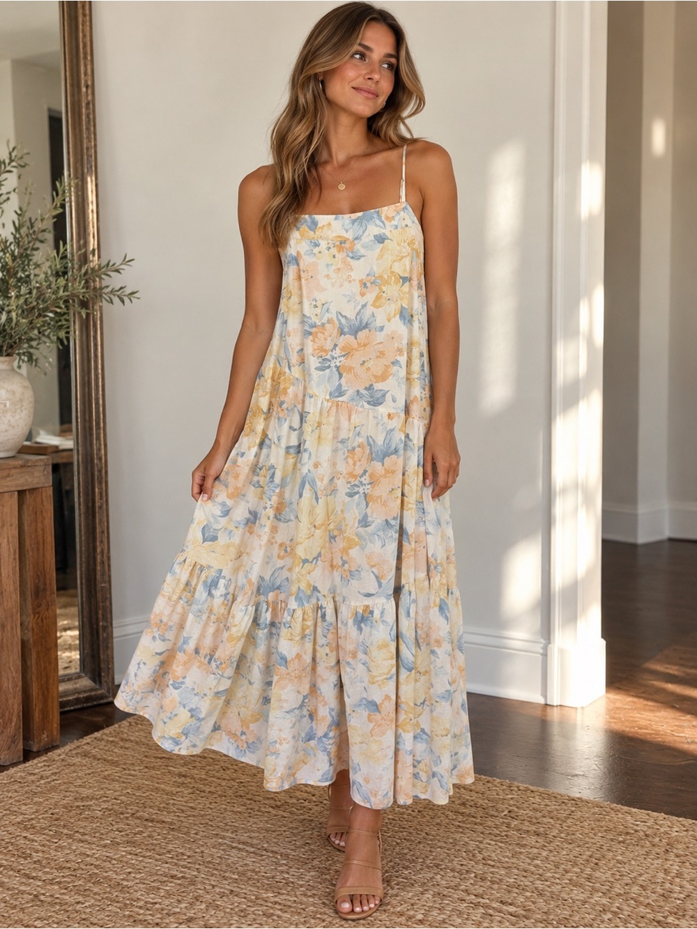 Abercrombie & Fitch Linen Blend Tiered Floral Maxi Dress. Size: Large.